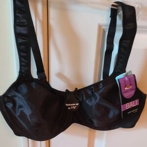 NWT Bali 3562 Black Satin Tracings Minimizer Underwire Bra Sz 34C